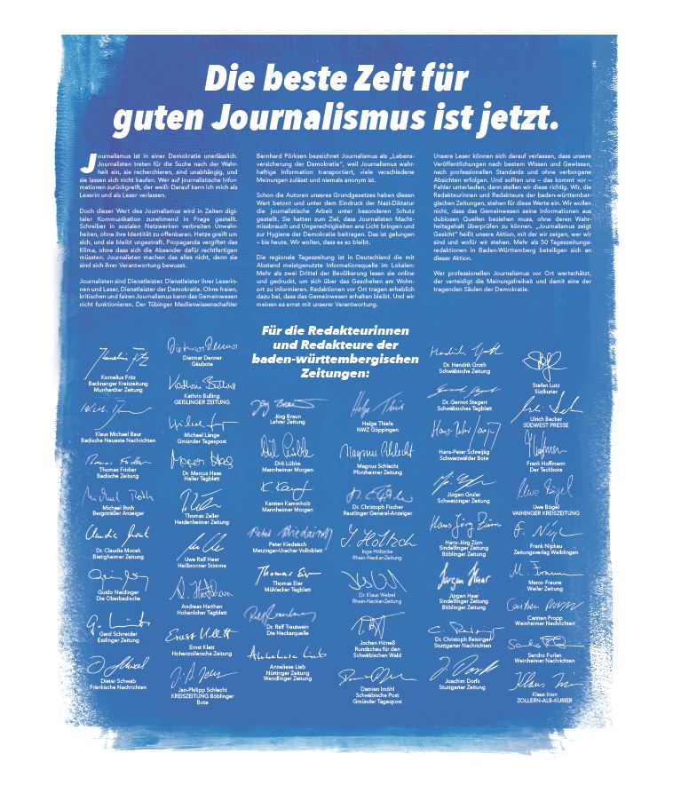 Haltungskampagne der Tageszeitungsverlage in Baden-Württemberg